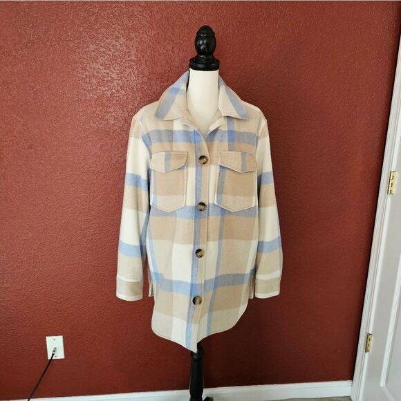 H&M Jackets & Blazers - Womens Plaid Jacket in Blue and Tan